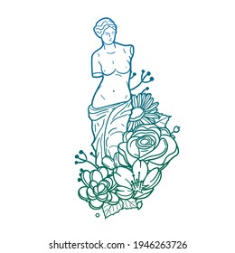 Flor de Rosa Venus Milo con diseño de escultura vintage. Estilo vectorial del antiguo marco floral griego. Decoración Diseño Mejor ilustración.