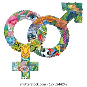 Venus mirror and Spear of Mars zentangle styled for coloring book for anti stress, t-shirt design, tattoo and other decorations