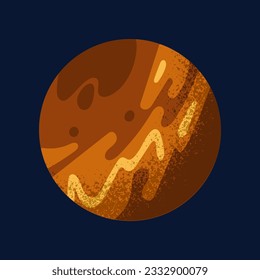 Venus, la bola del planeta, la esfera en el cosmos. Cuerpo cósmico, globo celestial. Objeto planetario con cráteres anaranjados y rojos en el espacio exterior. Ilustración vectorial plana aislada