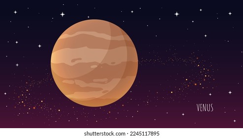 Venus planet. Collection of Planets of solar system. Cartoon style vector illustration isolated on white background. Space galaxy background cartoon universe, cosmos dust scenery.