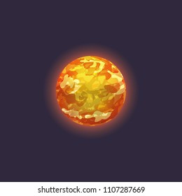 Venus planet in deep space icon. Solar system isolated element, cosmic symbol, astronomy educational vector illustration.