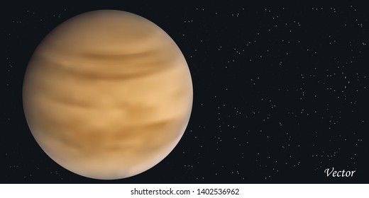 Venus planet and galaxy. Solar System vector background. Realistic illustration planet and cosmos in the backdrop.