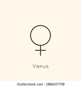 Venus Planet Icon and Gender Symbol of a woman in Minimal Liner Trendy Style. Vector Astrological Sign for Logo, Tattoo, Calendar , Horoscope.