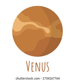Venus planet for logo, outer space, symbol. Transparent shadow and lettering. Vector illustration isolated on background. Flat style design.