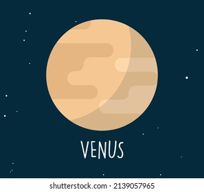 Venus planet and simple sphere on space background flat vector illustration.