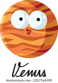 
Venus Planet Vector Cartoon Design Funny Illustration. Cheerful planet smiling being friendly mascot character 
