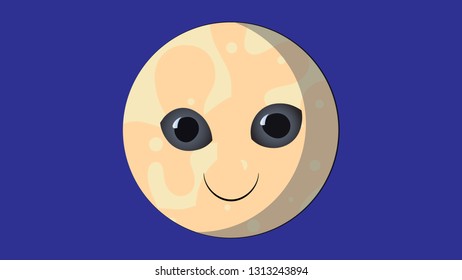 Venus planet vector design. Smiling planets of the Solar System. Planets with faces funny characters. 