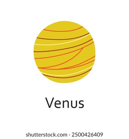 Venus Planet, Vektorgrafik, flacher Cartoon-Stil. Doodle für Raum und Astronomie Themen, Astrologie, Kinderbücher, Ikone für Bildungszwecke. Gelbe terrestrische Strahlung aus dem Sonnensystem