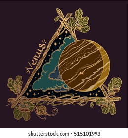 Venus. Planets and stars of Solar system. Symbols for astronomy and astrology.