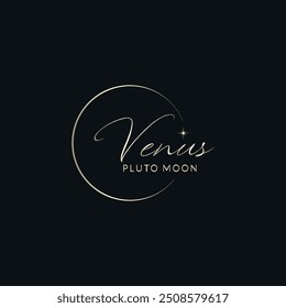 Venus Pluto Moon Logo. Astrology-Themed Luxury Logo with Moon Icon. Elegant Lunar Emblem in Minimalist Design. Luminous Branding. Celestial Beauty. Astrological Influence. Aesthetic Brand Identity.