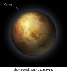 Venus realistic planet is isolated on the cosmic sky in the darkness of the galaxy. A vector illustration of astronomy and astrology.