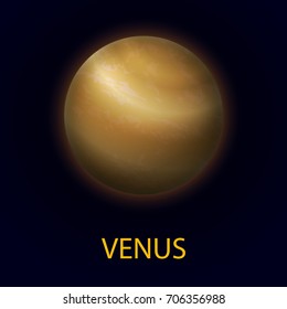 Venus. Realistic planet of the solar system. Second planet from the sun. Vector illustration on dark background.