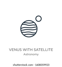 Venus with satellite icon. Thin linear venus with satellite outline icon isolated on white background from astronomy collection. Line vector sign, symbol for web and mobile