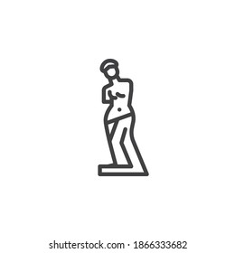 Icono de la línea de estatua de Venus. signo de estilo lineal para concepto móvil y diseño web. Icono vectorial de la estatua antigua de la mujer. Símbolo, ilustración del logotipo. Gráficos vectoriales