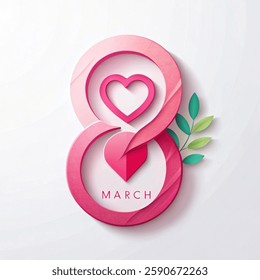 Venus symbol in 8 march text and heart shape in paper cut style on white for International Women's Day concept and background in vector. vector illustration on white Background.