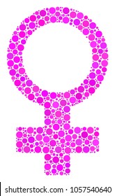 Venus Symbol composition of circle dots in different sizes and color tinges. Circle dots are composed into venus symbol vector mosaic. Vector illustration.