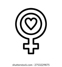 Venus symbol with heart icon. Single Line Icon.