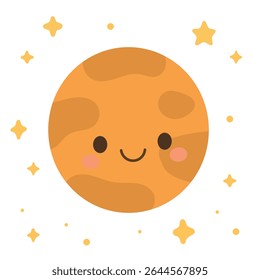 Vênus com superfície laranja texturizada e sorriso brilhante, adequado para kits de ciência, artesanato espacial ou ilustrações do sistema solar em conteúdo educacional.