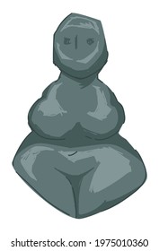 Venus totem of stone, isolated prehistoric statuette or idol, sculpture of ancient times. Cavemen beliefs and world view, archetype deity and historical characters. Vector in flat style illustration