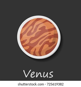 Venus. Vector illustration on a dark background. Bulk sticker of the planet. Realistic sticker 3d. 