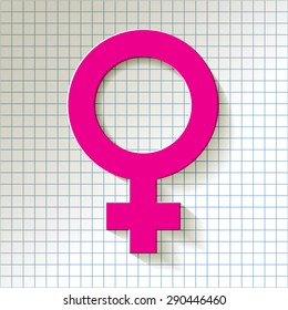 Venus vector symbol with shadow pink on a checkered paper background