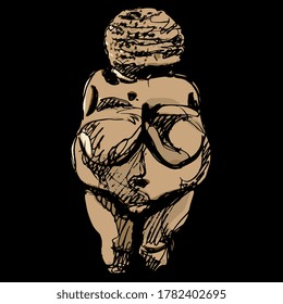 Venus Willendorf abstract  Paleolithic female figurine from Austria  Stone age sculpture  Great Mother archetype  Fat pregnant lady  Fertility goddess  Hand drawn colorful rough sketch 
