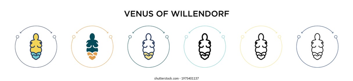 Venus of willendorf icon in filled, thin line, outline and stroke style. Vector illustration of two colored and black venus of willendorf vector icons designs can be used for mobile, ui, web