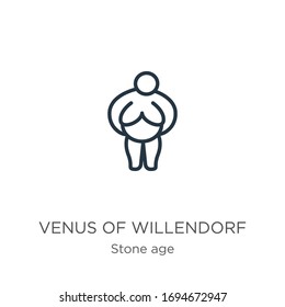 Venus of willendorf icon. Thin linear venus of willendorf outline icon isolated on white background from stone age collection. Line vector sign, symbol for web and mobile