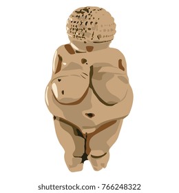 Venus Of Willendorf. Isolated Vector Illustration Of Paleolithic Great Mother Goddess Figurine. Cartoon Style.