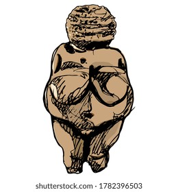 Venus Willendorf  Paleolithic female figurine from Austria  Stone age sculpture  Great Mother archetype  Fat pregnant lady  Fertility goddess  Hand drawn colorful rough sketch 