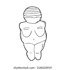 Venus of Willendorf. Paleolithic female figurine from Austria. Stone age sculpture. Great Mother archetype. Fat pregnant lady. Fertility goddess. Hand drawn colorful rough sketch.