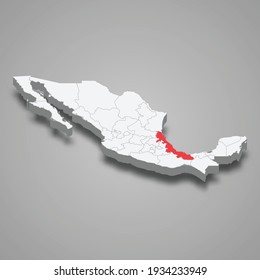 Veracruz region location within Mexico 3d isometric map