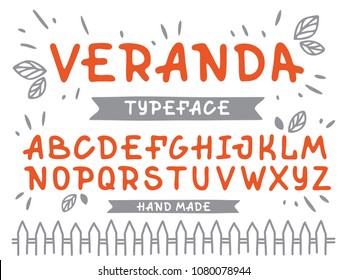 Veranda cursive font. Vector alphabet with latin letters in orange theme