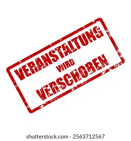 Veranstaltung wird verschoben, evento adiado carimbo para concerto ou exposição, vetor de aviso de atraso, mar oficial e cancelamento, alterar agenda e atualizar aprovação ilustração