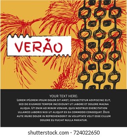 Verao, summer portuguese text. Brazilian hand drawn sketch. Ipanema style concept and logo.