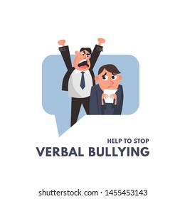 Verbal Bullying Between A Boss And Office Worker. Workplace Harassment Illustration In Cartoon Style. Vector Workplace Bullying Concept.