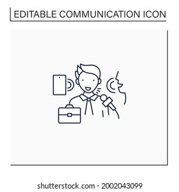 Verbal communication line icon. Share information to people. Motivation speech.Job interview, dialogue. Talk show. Effective communication concept. Isolated vector illustration.Editable stroke