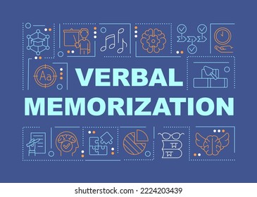 Verbal memorization word concepts dark blue banner. Learning style. Infographics with editable icons on color background. Isolated typography. Vector illustration with text. Arial-Black font used