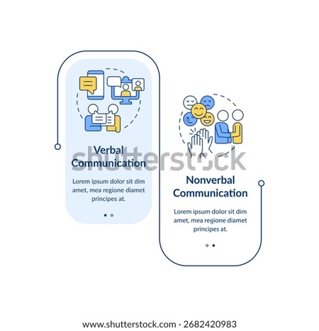 Verbal and nonverbal communication rectangle infographic vector. Video call, chatting. Data visualization with 2 steps. Editable rectangular options chart