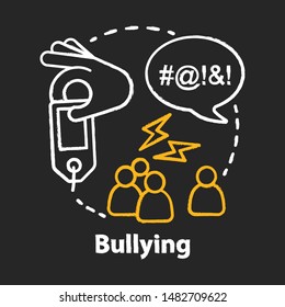 Verbal and social bullying chalk concept icon.  Harassment, social abuse and violence idea. Antisocial aggressive behaviour. Vector isolated chalkboard illustration