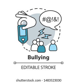 Verbal and social bullying concept icon. Harassment, social abuse and violence idea thin line illustration. Antisocial aggressive behaviour. Vector isolated outline drawing. Editable stroke