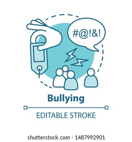 Verbal and social bullying concept icon. Harassment, social abuse and violence idea thin line illustration. Antisocial aggressive behaviour. Vector isolated outline drawing. Editable stroke