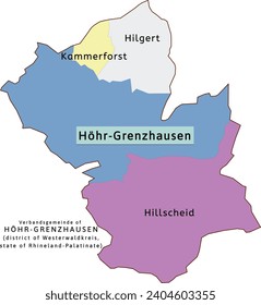 Höhr-Grenzhausen verbandsgemeinde map of Westerwaldkreis district Rhineland-Palatinate (Rheinland-Pfalz) state in Germany. Vectored. Retro colors