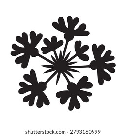 Verbena flower silhouette black vector icon set featuring dense trumpet-shaped clusters, serrated leaves, and intricate botanical patterns.