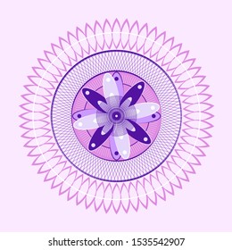 Vercor pink mandala. Vector circular illustration with many details, lines and circles. Ornamental mandala