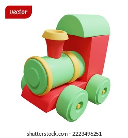 Vercorised 3D rendered cute toy train. Christmas and new year colors and simple clear design