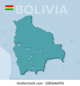 Verctor Map of cities and roads in Bolivia.