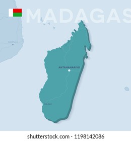 Verctor Map of cities and roads in Madagascar.