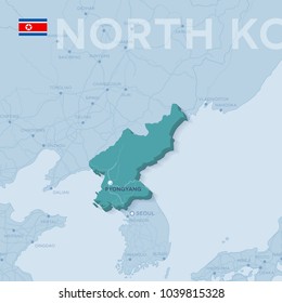 Verctor Map of cities and roads in North Korea.