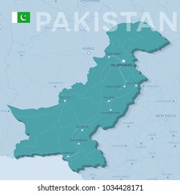 Verctor Map of cities and roads in Pakistan.